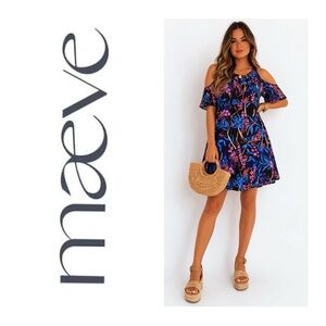 ANTHROPOLOGIE Maeve Blue Floral Cold Shoulder Dress